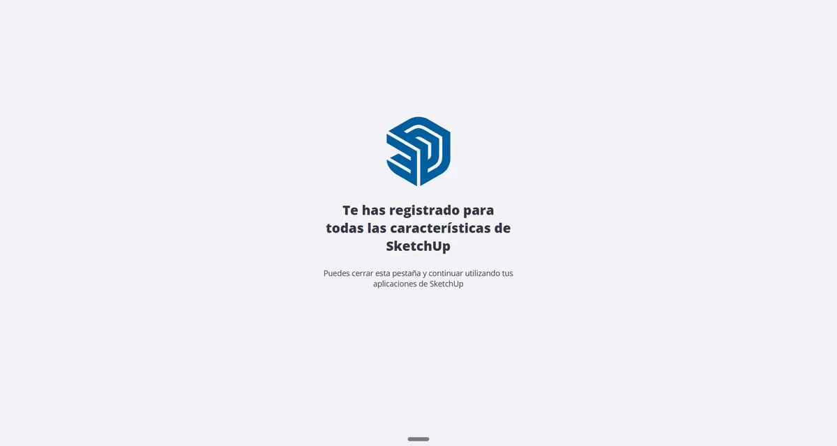 Página del navegador confirmando que la sesión de SketchUp quedó registrada