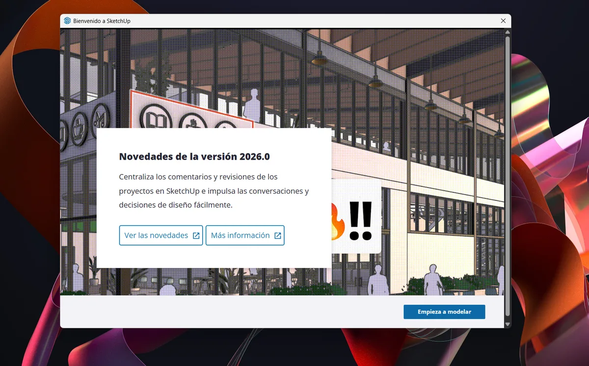 Ventana de novedades de la versión 2026 con el botón Empieza a modelar
